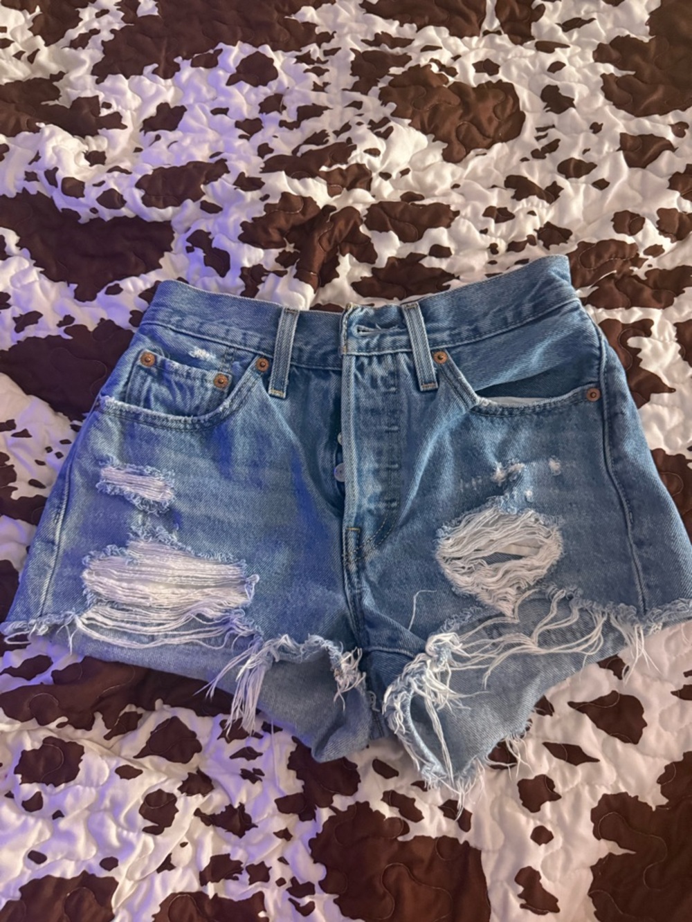 Levi's 501 Distressed Light Blue Denim Shorts